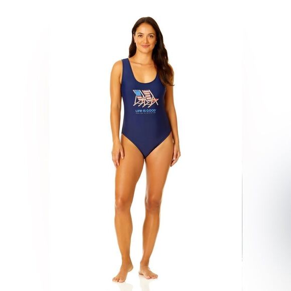 LIFE IS GOOD Americana Beach Chairs Classic Scoop One Piece Swimsuit *NEW* - Picture 1 of 13